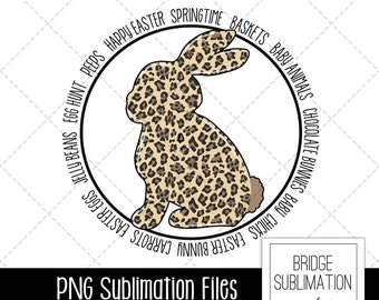Easter PNG, Easter Sublimation Design,  Bunny PNG Sublimation Design, Leopard Bunny Easter Words Circle PNG, Download, Commercial Use