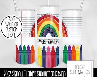 Teacher Tumbler PNG, 20oz Skinny Tumbler Sublimation Design Template, Rainbow Tumbler Wrap, Crayon Tumbler Wrap, Download, Commercial Use