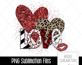 Valentine PNG, Valentine Sublimation Design, Love PNG Sublimation Design, Red Love Glitter Heart Print PNG, Valentine&#39;s Day, Commercial Use