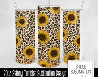 Kubek Słonecznikowy Leopard Sublimacja Projekt, Kubek Zwierzęcy, 20oz Skinny Tumbler Sublimacja Projekt Szablon, Cyfrowe Pobieranie PNG
