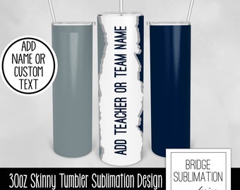 Blue Gray Teacher or Team 30oz Skinny Tumbler Sublimation Design Template, Blue Gray  Add Name,Digital PNG Instant Download Commercial Use