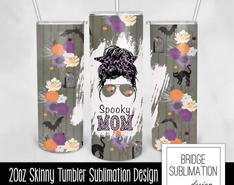 Spooky Mom Halloween Tumbler PNG, 20oz Halloween Skinny Tumbler Sublimation Design Template, Halloween Mom Life Tumbler Wrap, Commercial Use
