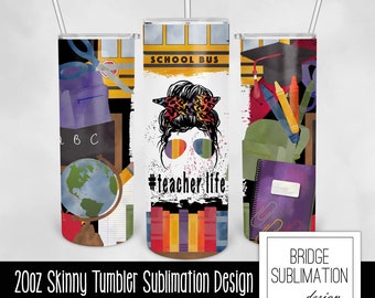 Lehrer Leben 20 Unzen Skinny Becher Sublimation Design Vorlage, Schule Tumbler Wrap, Lehrer, digitaler Download PNG Sofort Download, kommerziell