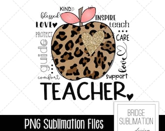 Teacher Sublimation PNG, Teacher Shirt Design, Teacher Leopard PNG, Teacher Typography PNG, Teacher png,  Digital Download, Commercial Use