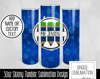 Male Teacher Tumbler PNG, 30oz Skinny Tumbler Sublimation Template, Unisex Teacher Tumbler, Pencil Tumbler Wrap, Download, Commercial Use