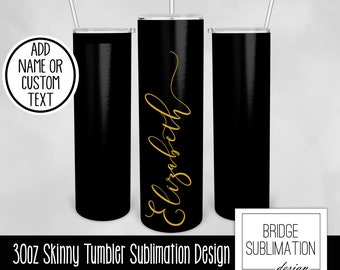 Solid Black 30oz Skinny Tumbler Sublimation Template,  Solid BlackTumbler Wrap, Add Custom Name/Text Digital Download PNG Instant Download