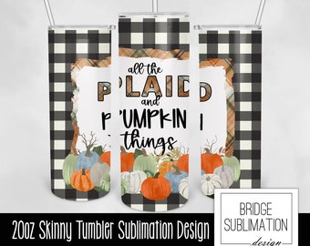 Plaid Pumpkins Fall Tumbler Sublimation Design, Fall Plaid Pumpkin, 20oz Autumn Pumpkin Tumbler Sublimation Wrap, Digital Download PNG