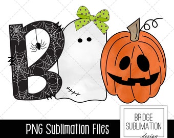 Boo Halloween Sublimation PNG, Boo PNG, Halloween T Shirt PNG, Boo Ghost Pumpkin, Boo Sublimation Design, Spooky, Download, Commercial Use