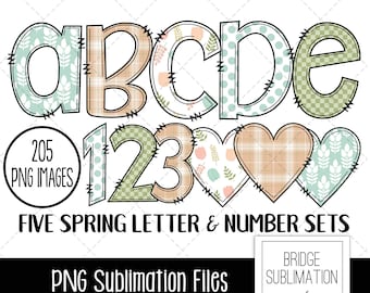 Spring Doodle Alphabet Bundle, Spring PNG Letters & Numbers Bundle, Spring Sublimation Design, Hand Drawn Spring Letters PNG, Commercial Use