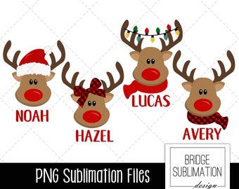 Reindeer PNG, Christmas Sublimation Design, Christmas PNG, Reindeer Face PNG, Custom Family, Reindeer Shirt Design, Download, Commercial