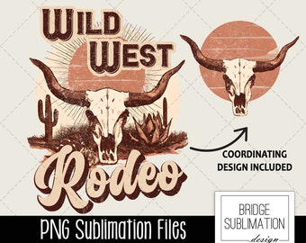 Retro Western PNG, Wild West Rodeo PNG, Stierschädel Sublimation, Western PNG, Longhorn Schädel Png, Wüstenkaktus Vintage, Boho Png, Download