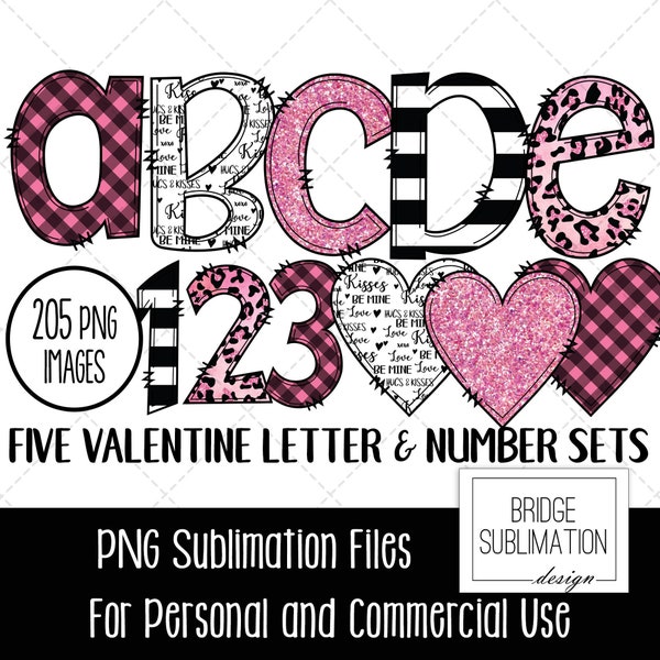 Valentine Doodle Letters Bundle, Valentine Letters & Numbers, Valentine Sublimation Design, Hand Drawn Alphabet PNG Download, Commercial Use