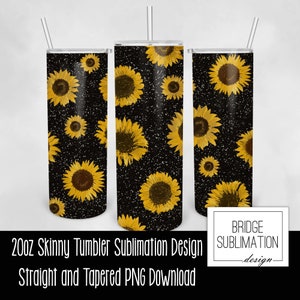 Sunflower Tumbler Sublimation Design, Black Glitter Sunflower Tumbler,  20oz Skinny Tumbler Sublimation Design Template,Digital Download PNG