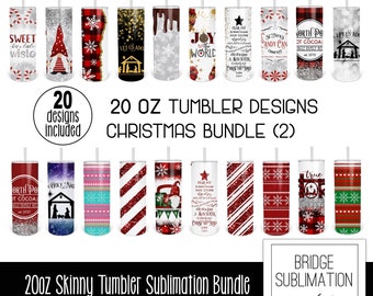 Christmas 20oz Skinny Tumbler Sublimation Design Template Wrap Bundle (2), 20 Christmas Tumbler Wrap Designs, Digital PNG Instant Download