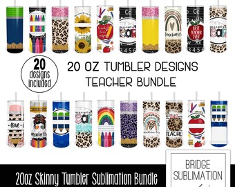 Teacher Tumbler PNG Bundle, 20oz Skinny Tumbler Sublimation, 20 Teacher Tumbler Designs, Teacher Tumbler Wrap, Download, Commercial Use