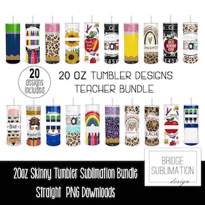 Teacher Tumbler PNG Bundle, 20oz Skinny Tumbler Sublimation, 20 Teacher Tumbler Designs, Teacher Tumbler Wrap, Download, Commercial Use