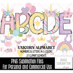Unicorn Doodle Alphabet Bundle, Unicorn Font, Unicorn PNG Letters, Numbers & Accessories, Unicorn Sublimation, Download, Commercial Use