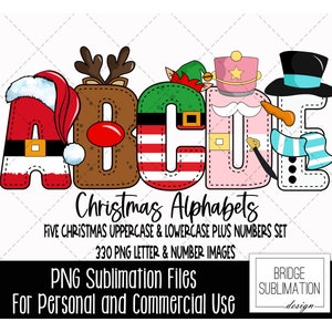 Christmas Doodle Letters, Christmas Alphabet & Numbers PNG, Doodle Alpha, Santa Reindeer Elf Nutcracker Snowman Alpha, Christmas Sublimation