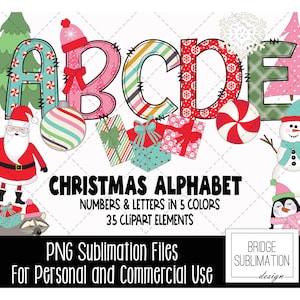 Kerstalfabet PNG, kerst-png Letters, cijfers en accessoires, kerstkrabbel, kerstlettertype, kerstclipart png, commercieel