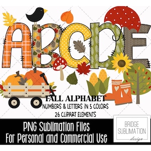 Alfabeto de otoño, letras, números y accesorios PNG de otoño, imágenes prediseñadas de otoño, fuentes PNG de otoño, diseños de sublimación de otoño, comercial