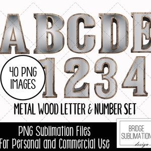 3D  Metal Wood Letters, Rustic Silver Letters & Numbers, Barn Wood Sublimation Design, Hand Drawn Alphabet PNG Download, Commercial Use