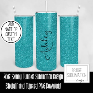 Teal Blue Glitter Tumbler Wrap,  20oz Skinny Tumbler Sublimation Design Template, Aqua Glitter Design PNG, Tumbler Wrap, Commercial Use
