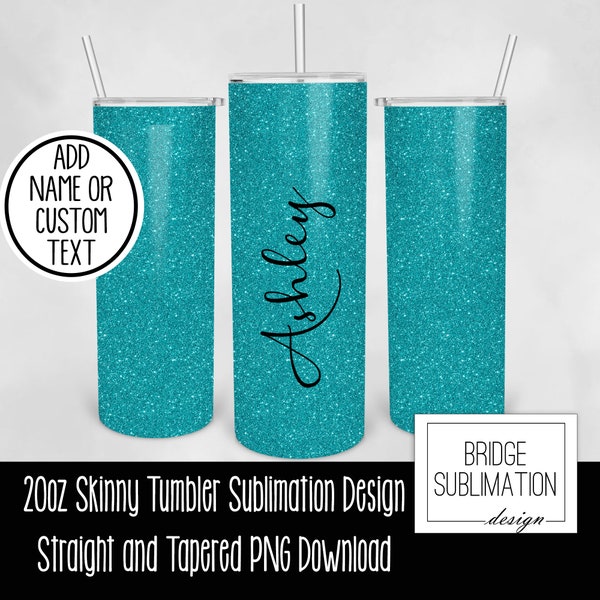 Teal Blue Glitter Tumbler Wrap,  20oz Skinny Tumbler Sublimation Design Template, Aqua Glitter Design PNG, Tumbler Wrap, Commercial Use
