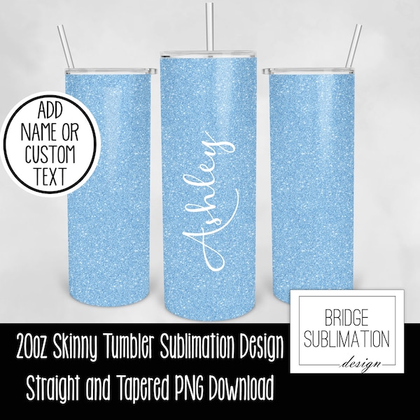 Blue Glitter Tumbler Wrap,  20oz Skinny Tumbler Sublimation Design Template, Baby Blue Glitter Design PNG, Tumbler Wrap, Commercial Use