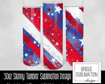 Fourth Of Juli Becher, 30 oz Skinny Becher, Sterne Sublimationsdesign, Rot Weiß Blau Glitzer, Amerika USA Flagge Wrap, Sofortiger Download