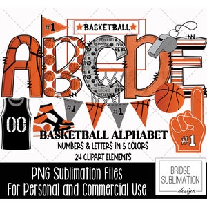 Basketball Doodle Alphabet Bundle, Basketball PNG Letters, Numbers & Accessories, Basketball Font, Sports Alphabet, Download, Commercial Use