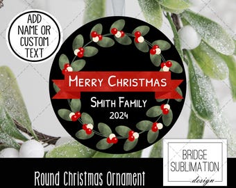 Christmas Wreath Round Ornament PNG Sublimation Template, Personalized Christmas 2021 Ornament Sublimation Designs PNG Download, Commercial