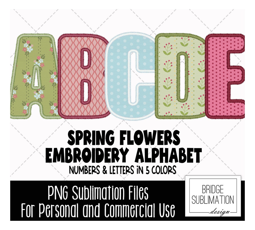 Spring Faux Embroidery Letters Bundle, Spring Flower Stitch Letters ...