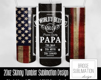 Papa Becher PNG, 20 Unzen Skinny Becher Sublimation Design Vorlage, Vatertag Flagge Becher, weltbester Papa Wrap PNG, digitaler Download