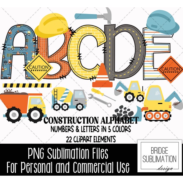 Construction Doodle Alphabet Bundle, Construction PNG Letters, Numbers & Accessories,  Construction Font, Boy Alphabet, Commercial Use
