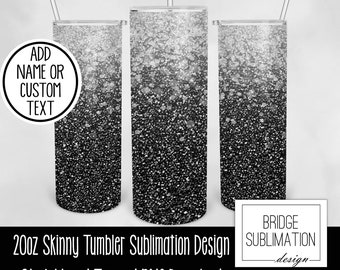 Black Silver Glitter 20oz Skinny Tumbler, Glitter Sublimation Template, Black Glitter Ombre Tumbler, Digital PNG Instant Download Commercial