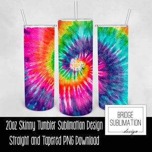 Tie Dye Sublimation, 20oz Skinny Tumbler Sublimation Design Template, Rainbow Tumbler, Téléchargement numérique PNG Téléchargement instantané, Commercial