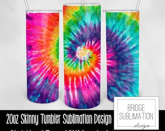 Tie Dye Sublimation, 20oz Skinny Tumbler Sublimation Design Template, Rainbow Tumbler, Digital Download PNG Instant Download, Commercial