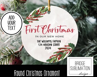 Neues Haus Runde Ornament PNG Sublimationsvorlage, Neues Haus Erstes Weihnachten 2022 Ornament Sublimationsdesign PNG Download, kommerziell