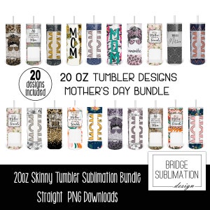 Mom Tumbler Bundle, 20oz Skinny Tumbler Sublimation PNG, Template Bundle, 20 Mothers Day Tumbler Designs, Spring Tumbler PNG,Commercial Use