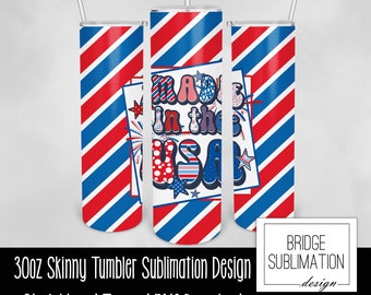 4th of Juli Made in USA 30 Unzen Skinny Tumbler Sublimation Design Template, Made in USA Patriotic Wrap, digitaler Download PNG, kommerziell