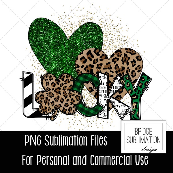 St Patrick's Day PNG, St Patrick's Sublimation Design, Lucky Sublimation Design PNG, Leopard Print Lucky PNG, St Patricks, Commercial Use