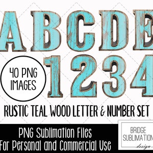 3D Teal Wood Letters, Rustic Wood Letters & Numbers, Barn Wood Sublimation Design, Outdoor Hand Drawn Alphabet PNG Download, Commercial Use