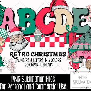 Retro Christmas Alphabet PNG, Christmas Letters Numbers & Accessories, Santa Alphabet PNG, Christmas Font, Christmas Clipart, Commercial Use