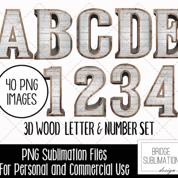 3D Wood Letters, Rustic Wood Letters & Numbers, Barn Wood Sublimation Design, Outdoor Hand Drawn Alphabet PNG Download, Commercial Use