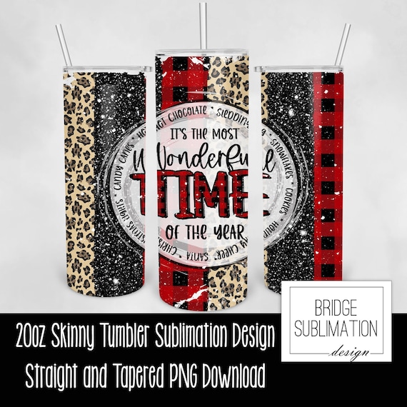 Christmas Tumbler 20oz Skinny Sublimation Design Template, Buffalo Plaid  Animal Print Tumbler Wrap, Most Wonderful Time, Commercial Use - Etsy