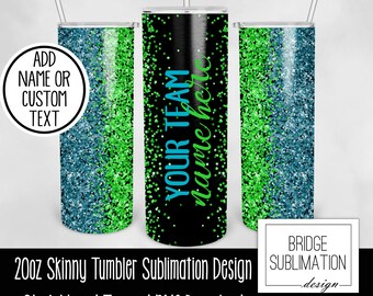 Aqua & Lime Green Team Becher PNG, 20 Unzen Skinny Becher Sublimation Design Vorlage, Petrol Grün Glitzer Becher, Name hinzufügen, kommerzielle Nutzung