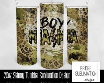Boy Mama Leopard Camo Glitter Tumbler PNG, 20oz Skinny Tumbler Sublimation, Mothers Day Tumbler, Camouflage Cheetah Tumbler Wrap, Commercial
