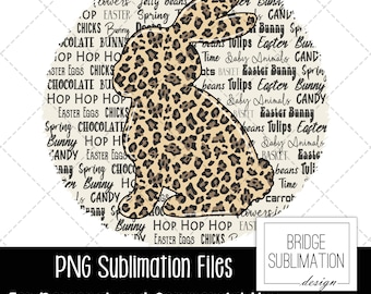 Easter PNG, Easter Sublimation Design,  Bunny PNG Sublimation Design, Leopard Bunny Easter Words PNG, Download, Commercial Use
