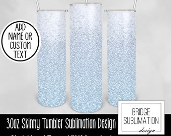 Plantilla de sublimación de vaso flaco de brillo azul de 30 oz, vaso de brillo ombre azul claro, descarga digital PNG descarga instantánea, comercial