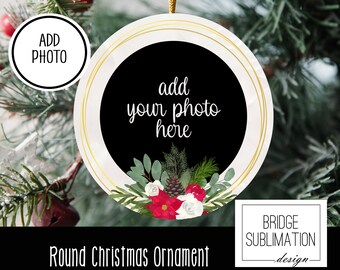 Weihnachten Greenery Foto Runde Ornament PNG Sublimation Vorlage, Foto Weihnachten 2022 Ornament Sublimation Designs PNG Download, kommerzielle
